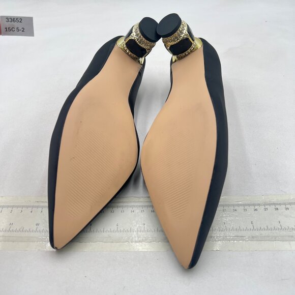 FSJ Black Bridal Pointed Toe Low Heel Crystal Pumps Slip on Wedding Comfort Shoe - Picture 7 of 8